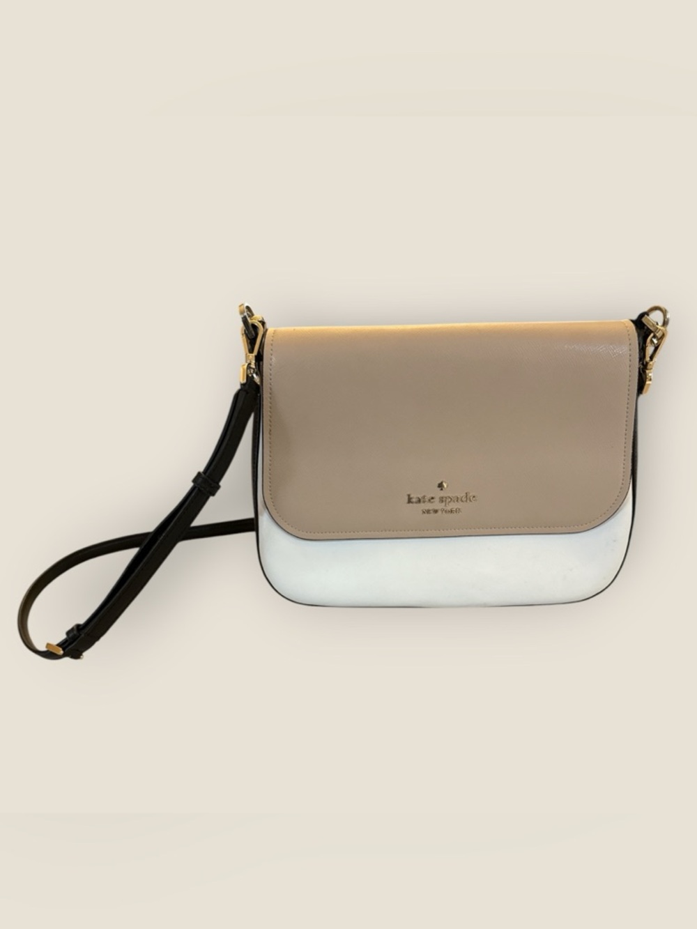 Kate Spade Staci Saffiano Colorblock Shoulder Bag Crossbody In Warm Beige